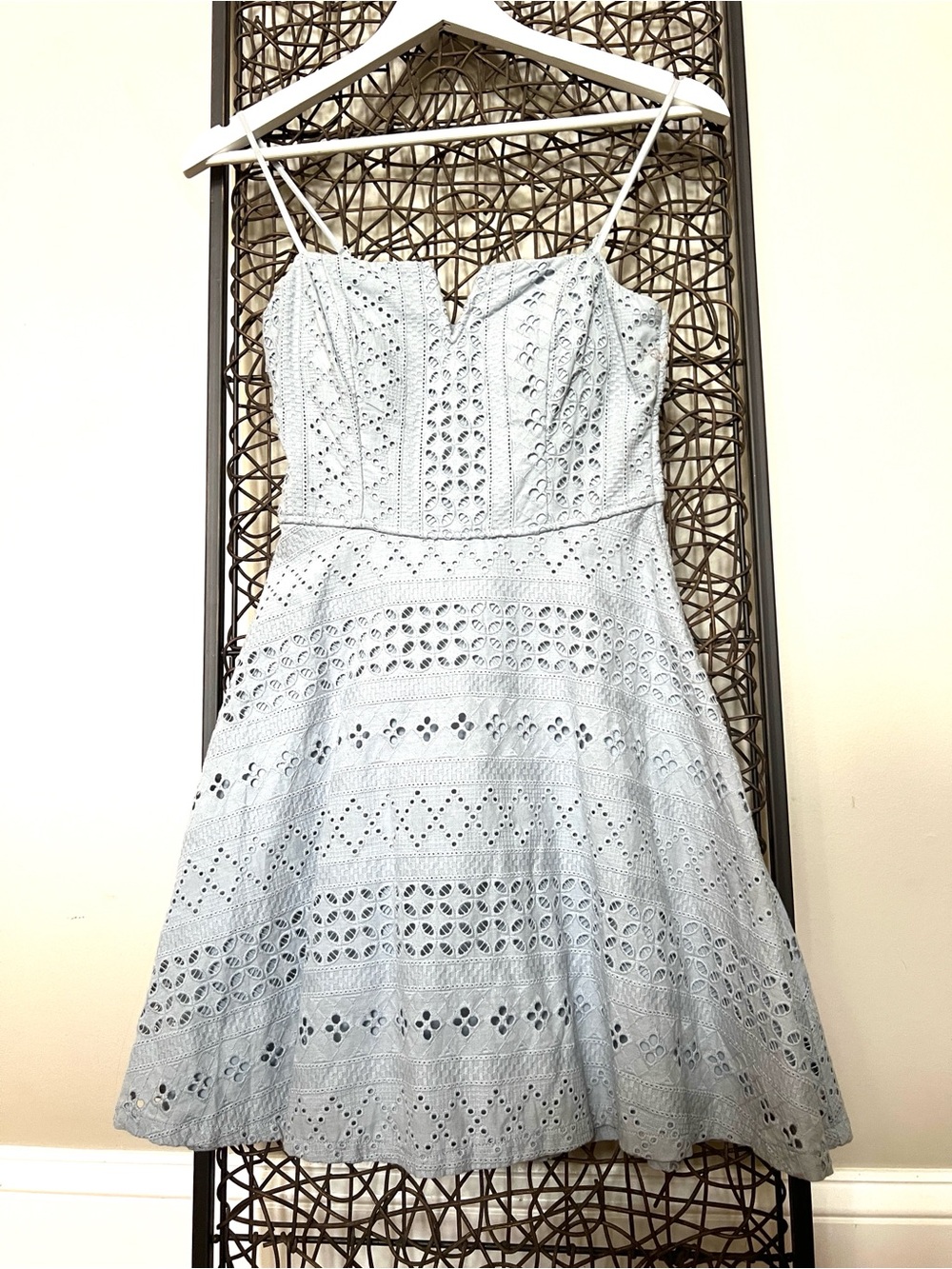Trixxi 100% Cotton Eyelet Bow Lt Blue skater coastal cowgirl dress Y2K 3 NEW